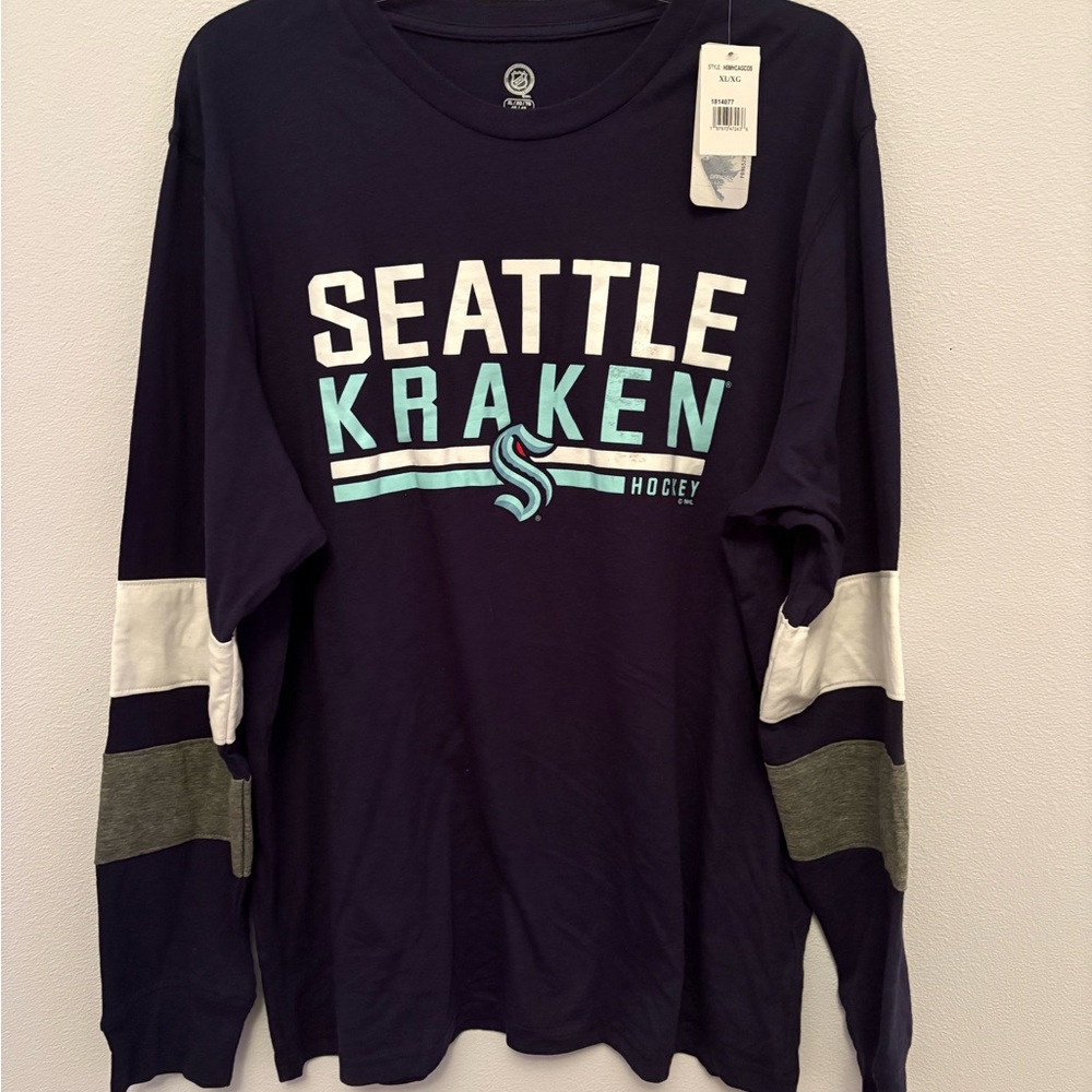 NHL Seattle Kraken Long Sleeve Shirt - Navy and White